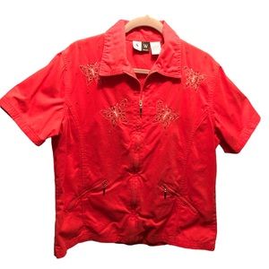 Studio West Butterfly Bling Pink Denim Shirt Women's Size Large